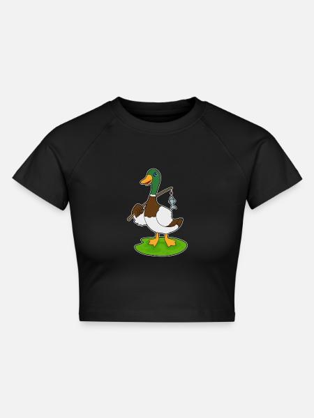 Ente Angler Fisch Angeln - Cropped Frauen Organic T-Shirt - Schwarz