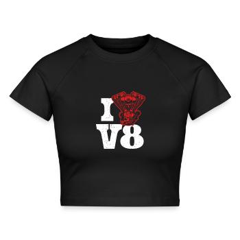 I Love V8 Motor Autoliebhaber Tuning - Cropped Frauen Organic T-Shirt - Schwarz - Vorne - AI Model Female 172 light (172cm)