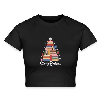 Weihnachtsbaum aus Büchern  Perfekt für Leseratten - Cropped Frauen Organic T-Shirt - Schwarz - Vorne - AI Model Female 172 light (172cm)