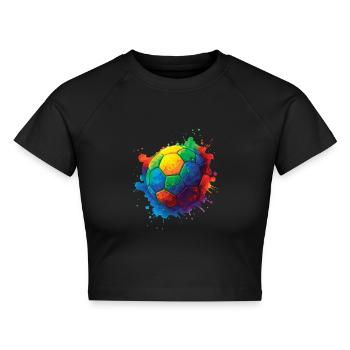 Color Splash Multicolor Fußball - Cropped Frauen Organic T-Shirt - Schwarz - Vorne - AI Model Female 172 light (172cm)