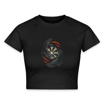 Skandinavisch Wikinger Raben - Cropped Frauen Organic T-Shirt - Schwarz - Vorne - AI Model Female 172 light (172cm)