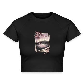 Kirschblüten Sakura Kirschblüte - Cropped Frauen Organic T-Shirt - Schwarz - Vorne - AI Model Female 172 light (172cm)