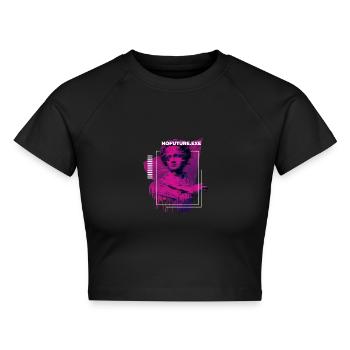 No Future Glitch Techno – Rave Outfit Festival - Cropped Frauen Organic T-Shirt - Schwarz - Vorne - AI Model Female 172 light (172cm)