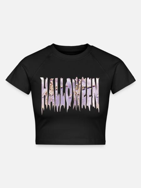 Eisiger Halloween Schriftzug Skelett Gothic - Cropped Frauen Organic T-Shirt - Schwarz
