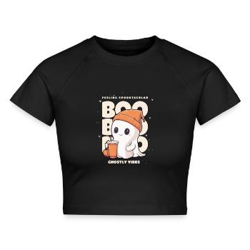 Halloween Kostüm, kleines Gespenst, Geist, Kürbis - Cropped Frauen Organic T-Shirt - Schwarz - Vorne - AI Model Female 172 light (172cm)