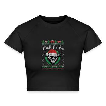 Weihnachten Kuh - Moh ho ho - Milchbauer  - Cropped Frauen Organic T-Shirt - Schwarz - Vorne - AI Model Female 172 light (172cm)