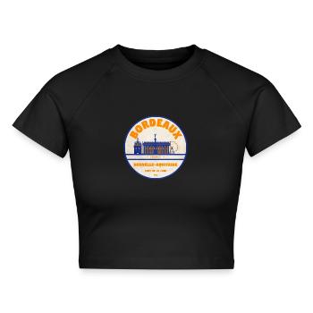 Bordeaux Port de la Lune Retro - Cropped Frauen Organic T-Shirt - Schwarz - Vorne - AI Model Female 172 light (172cm)