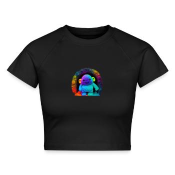 Neon Regenbogenaffe im Tunnel - Cropped Frauen Organic T-Shirt - Schwarz - Vorne - AI Model Female 172 light (172cm)