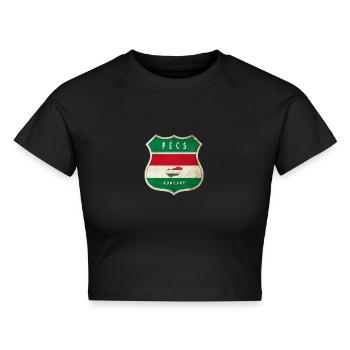 Pécs Ungarn Wappen Flaggen Design - Cropped Frauen Organic T-Shirt - Schwarz - Vorne - AI Model Female 172 light (172cm)