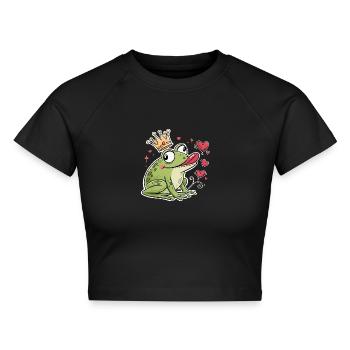 Froschkönig Karneval Fasching Konfetti - Cropped Frauen Organic T-Shirt - Schwarz - Vorne - AI Model Female 172 light (172cm)
