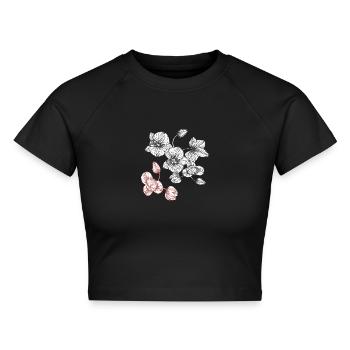 Blumenranke - Cropped Frauen Organic T-Shirt - Schwarz - Vorne - AI Model Female 172 light (172cm)