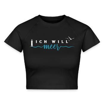 Ich will Meer - Leuchtturm Wellen Nordsee - Cropped Frauen Organic T-Shirt - Schwarz - Vorne - AI Model Female 172 light (172cm)