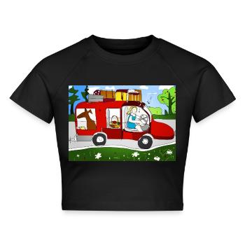 Abenteuerlust und Reisen mit Hund und Camper - Cropped Frauen Organic T-Shirt - Schwarz - Vorne - AI Model Female 172 light (172cm)