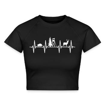Jagd Herzschlag Jäger Förster Jagdschein Rotwild - Cropped Frauen Organic T-Shirt - Schwarz - Vorne - AI Model Female 172 light (172cm)