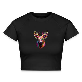 Buntes Hirschgeweih - Cropped Frauen Organic T-Shirt - Schwarz - Vorne - AI Model Female 172 light (172cm)
