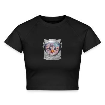 Katze im Weltraum - Cropped Frauen Organic T-Shirt - Schwarz - Vorne - AI Model Female 172 light (172cm)