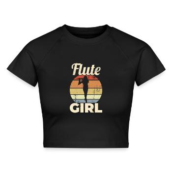 Lustiges Flöten Mädchen - Cropped Frauen Organic T-Shirt - Schwarz - Vorne - AI Model Female 172 light (172cm)