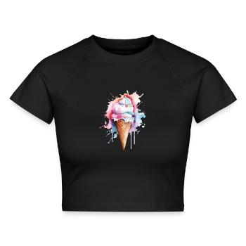 Eis Eiscreme - Cropped Frauen Organic T-Shirt - Schwarz - Vorne - AI Model Female 172 light (172cm)