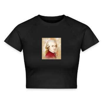 Wolfgang Amadeus Mozart im Aquarell Stil - Cropped Frauen Organic T-Shirt - Schwarz - Vorne - AI Model Female 172 light (172cm)