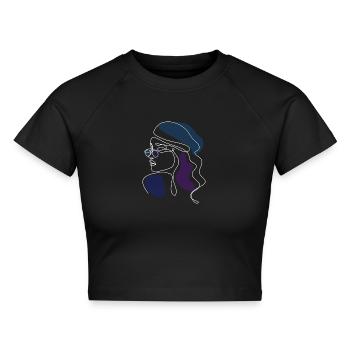 One-Line Gesicht Lineart Abstrakte Kunst Frau - Cropped Frauen Organic T-Shirt - Schwarz - Vorne - AI Model Female 172 light (172cm)