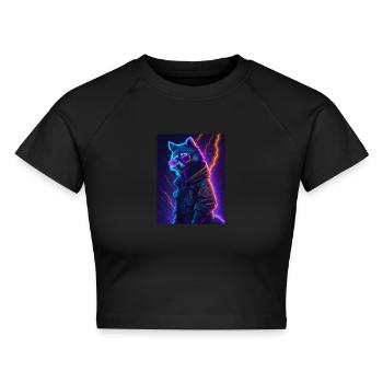 Raccoon, Neon, Gaming, Steampunk - Cropped Frauen Organic T-Shirt - Schwarz - Vorne - AI Model Female 172 light (172cm)