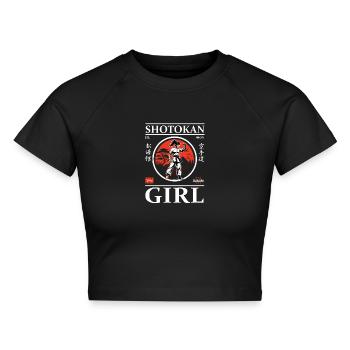 Shotokan Girl – Meisterin im Shotokan - Cropped Frauen Organic T-Shirt - Schwarz - Vorne - AI Model Female 172 light (172cm)