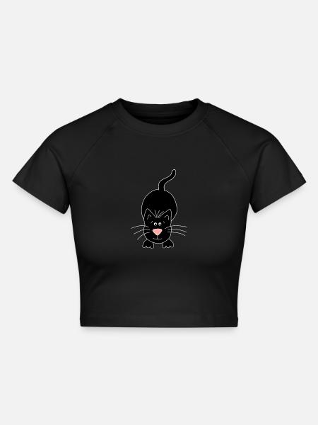 schwarze Katze - Cropped Frauen Organic T-Shirt - Schwarz