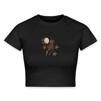 Hexe Hand Zauberkraft Mystisch Bernstein Amber - Cropped Frauen Organic T-Shirt - Schwarz - Vorne - AI Model Female 172 light (172cm)