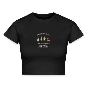Ziegen, Bauer Landwirt Ich bin bei meinen Ziegen - Cropped Frauen Organic T-Shirt - Schwarz - Vorne - AI Model Female 172 light (172cm)