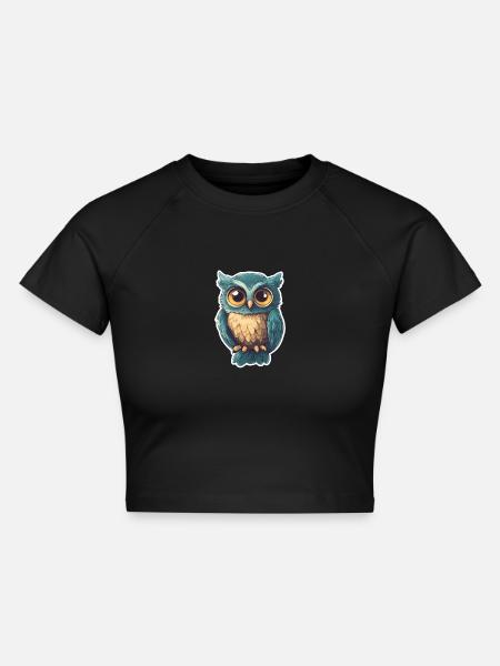 Eule - Cropped Frauen Organic T-Shirt - Schwarz