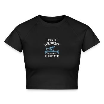 Pilates Yoga Fitness Sport Sprüche - Cropped Frauen Organic T-Shirt - Schwarz - Vorne - AI Model Female 172 light (172cm)
