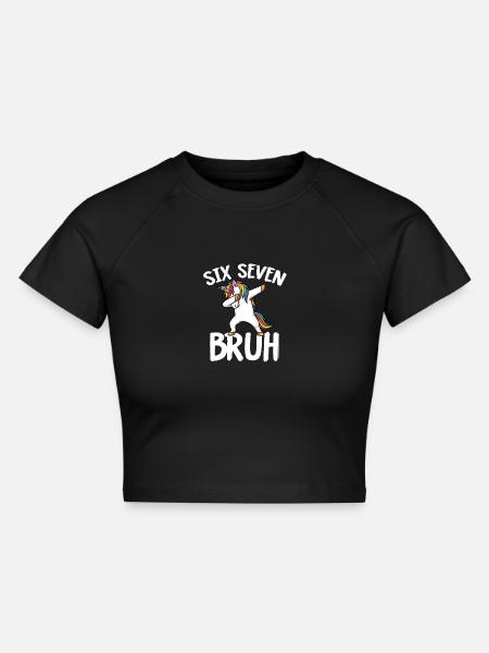 Sechs Sieben-Einhorn mit Regenbogen abtupfen - Cropped Frauen Organic T-Shirt - Schwarz