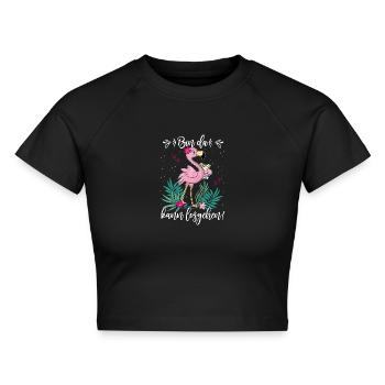 Bin da kann losgehen Flamingo Party Mädels Abend - Cropped Frauen Organic T-Shirt - Schwarz - Vorne - AI Model Female 172 light (172cm)