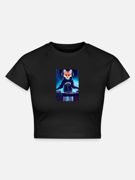 Fox am DJ-Pult - Cropped Frauen Organic T-Shirt - Schwarz