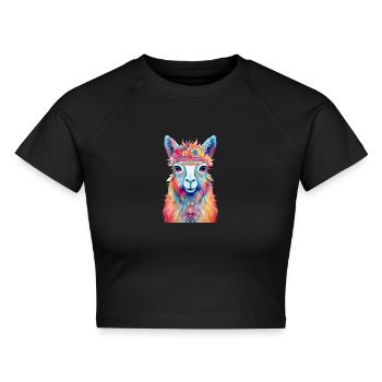 Lama - Cropped Frauen Organic T-Shirt - Schwarz - Vorne - AI Model Female 172 light (172cm)