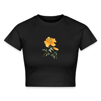 Blume1 - Cropped Frauen Organic T-Shirt - Schwarz - Vorne - AI Model Female 172 light (172cm)