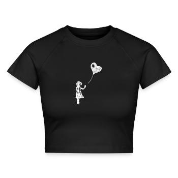 LOVE IS IN THE CLOUD - Girl with Smartphone - Cropped Frauen Organic T-Shirt - Schwarz - Vorne - AI Model Female 172 light (172cm)