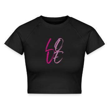 LOVE Viva Magenta Bunt - Cropped Frauen Organic T-Shirt - Schwarz - Vorne - AI Model Female 172 light (172cm)