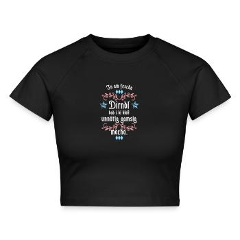 In am Dirndl dad i di gamsig mocha - Cropped Frauen Organic T-Shirt - Schwarz - Vorne - AI Model Female 172 light (172cm)