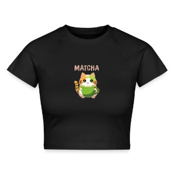 Matcha Katze - Cropped Frauen Organic T-Shirt - Schwarz - Vorne - AI Model Female 172 light (172cm)