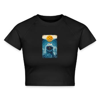 Sesamstraße Krümelmonster Hai - Cropped Frauen Organic T-Shirt - Schwarz - Vorne - AI Model Female 172 light (172cm)