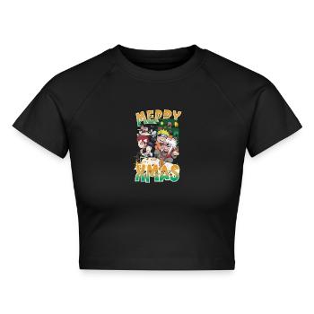 Naruto Merry Xmas Weihnachtsdesign - Cropped Frauen Organic T-Shirt - Schwarz - Vorne - AI Model Female 172 light (172cm)