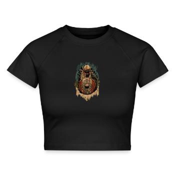 Schildmaid Vikings Germanen Kriegerin - Cropped Frauen Organic T-Shirt - Schwarz - Vorne - AI Model Female 172 light (172cm)