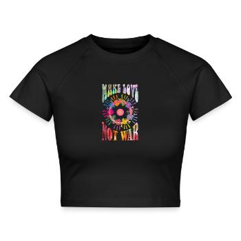 Come Together - Make Love Not War 1 - Cropped Frauen Organic T-Shirt - Schwarz - Vorne - AI Model Female 172 light (172cm)
