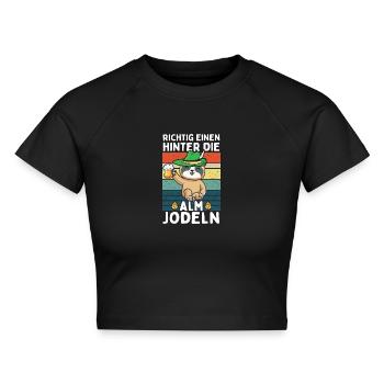 Faultier Einen Hinter Die Alm Jodeln - Cropped Frauen Organic T-Shirt - Schwarz - Vorne - AI Model Female 172 light (172cm)
