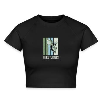 I Like Turtles Schildkröte Retro Vintage Spruch - Cropped Frauen Organic T-Shirt - Schwarz - Vorne - AI Model Female 172 light (172cm)
