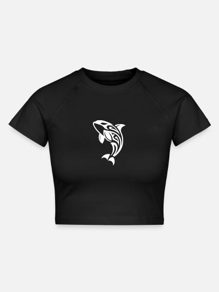 Springender Orca Tattoo Style - Cropped Frauen Organic T-Shirt - Schwarz