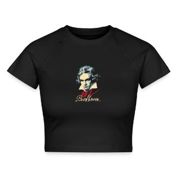 Beethoven (dunkel) - Cropped Frauen Organic T-Shirt - Schwarz - Vorne - AI Model Female 172 light (172cm)