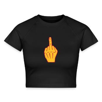 Fick Mittelfinger Beleidigung Provokation - Cropped Frauen Organic T-Shirt - Schwarz - Vorne - AI Model Female 172 light (172cm)