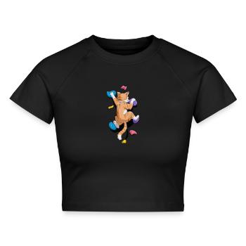 Lustige Boulder-Katze Felsenkletterns - Cropped Frauen Organic T-Shirt - Schwarz - Vorne - AI Model Female 172 light (172cm)